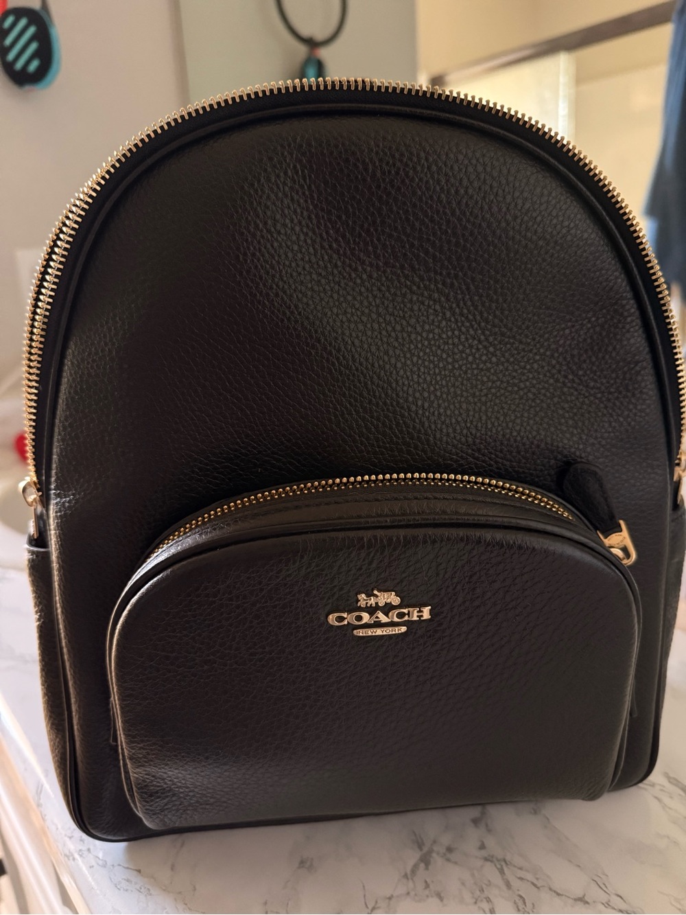 Coach Black Pebbled Leather Mini Backpack with Gold Logo Style 5665